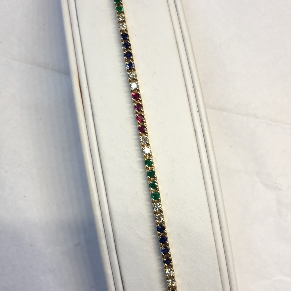 14K  gold diamonds color stone bracelet